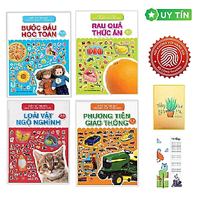 Khéo Tay Tinh Mắt, Sách Bóc Dán Thông Minh - Bước Đầu Học Toán + Rau Quả Thức Ăn + Loài Vật Ngộ Nghĩnh + Phương Tiện Giao Thông - Combo 4 Cuốn  (Tặng kèm Bookmark CÚ MÈO + SỔ TAY XƯƠNG RỒNG)