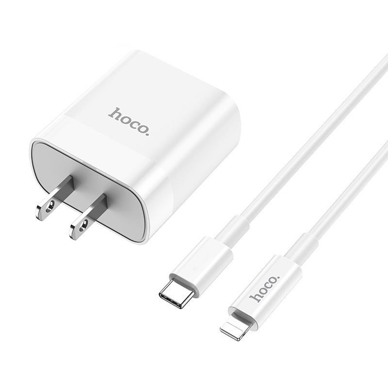 Bộ Sạc Nhanh Cho Iphone PD20W Hoco C80 chuôi dẹt 2 cổng Usb và Type-C kèm dây sạc Type-C sang iPhone - Hàng chính hãng