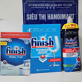 Nước làm bóng finish 800ml + 100 Viên rửa bát Finish All in 1 + Muối rửa bát Finish 1.5kg chính hãng dùng cho máy