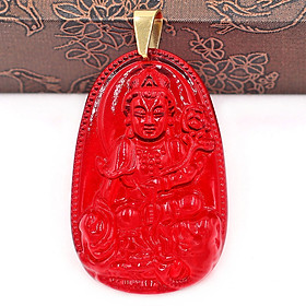 Mặt dây chuyền Phổ Hiền Bồ Tát thủy tinh đỏ size nhỏ 3.6cm MFBO2 - phật bản mệnh tuổi Thìn, Tỵ