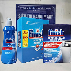 Bộ 3 sản phẩm muối rửa chén bát + hộp 100 viên rửa chén bát Finish + chai nước làm bóng 400 ml