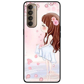 Ốp lưng dành cho Oppo Reno 4 Pro mẫu Cô Gái Váy Trắng Nền Hoa Đào