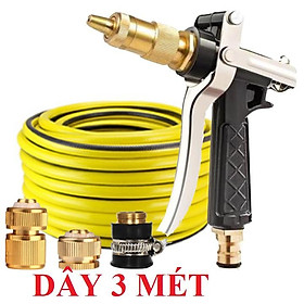 Bộ dây vòi xịt nước rửa xe, tưới cây .tăng áp 3 lần,loại 3m, 5m 206236 đầu đồng,cút đồng,nối đồng+ tặng móc khoá