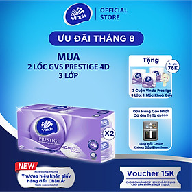 [MUA 2 LỐC GVS PRESTIGE 4D TẶNG 3 CUỘN + 1 MÓC KHÓA] Giấy vệ sinh cao cấp Vinda Prestige 4D 3 lớp (8 Cuộn)