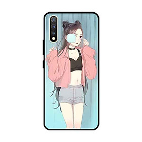 Ốp Lưng in cho Vivo Vivo Y19 /U3 /Y5s /U20 Mẫu Cô Gái Áo Hồng Nền Xanh - Hàng Chính Hãng
