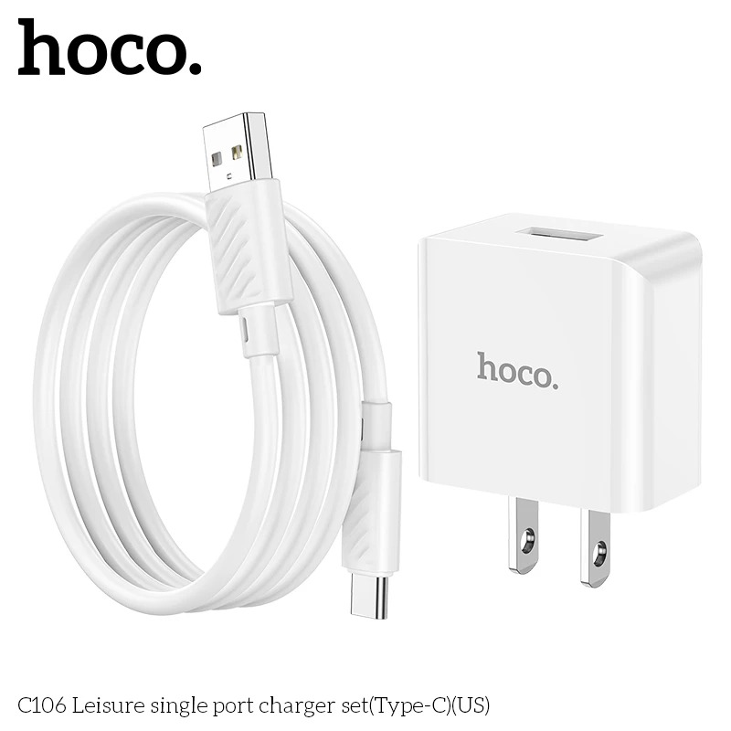 Bộ sạc điện thoại cho Iphone và Android hoco. C106 cổng USB sạc nhanh 2.1A dây dài 1M, dòng điện ổn định an toàn bảo vệ máy - Hàng Chính Hãng