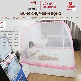 Màn Chụp , Mùng Chụp Cao Cấp Mộc Miên Đỉnh Rộng - Kích Thước 1,8mx2m Hoạ Tiết Hoa Lá Trắng Viền Hồng ( Hà Nội )