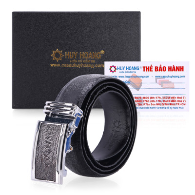  Thắt lưng nam da đà điểu Huy Hoàng trơn 3,5P màu đen, nâu đất, vàng bò, nâu đỏ HC4409-10-11-12