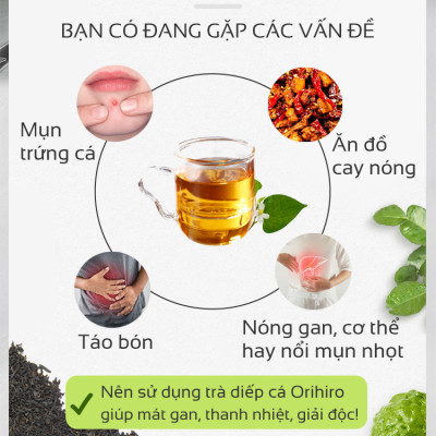 Trà diếp cá thanh nhiệt thải độc Orihiro Nhật Bản giảm táo bón, mụn nhọt, làm đẹp da gói 60 túi lọc JN-OR-DC01