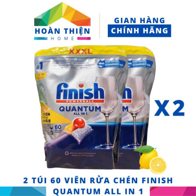 Túi 60 viên rửa chén Finish Quantum All in 1 (tất cả trong 1 viên – Hương chanh xanh & táo) - dành cho máy rửa chén