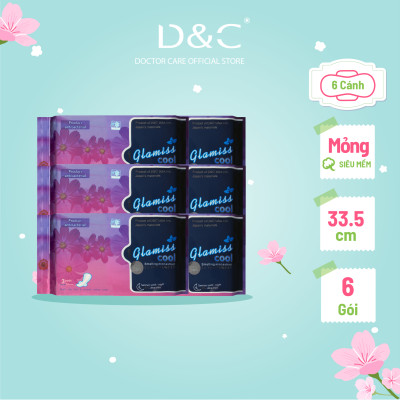 Combo 6 Băng vệ sinh ban đêm Glamiss Cool thảo dược 33.8cm siêu mát siêu khô thoáng