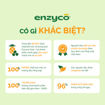 Nước rửa chén bát sinh học ENZYCO 850ml - Chiết xuất Bồ hòn và Enzyme Dứa