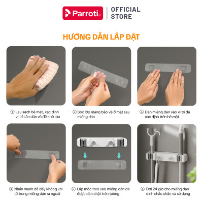 Móc Treo Cây Lau Nhà, Cây Chà Sàn, Cây Gạt Nước, Móc Treo Vật Dụng Phòng Tắm, Toilet Parroti Hanger - HG02