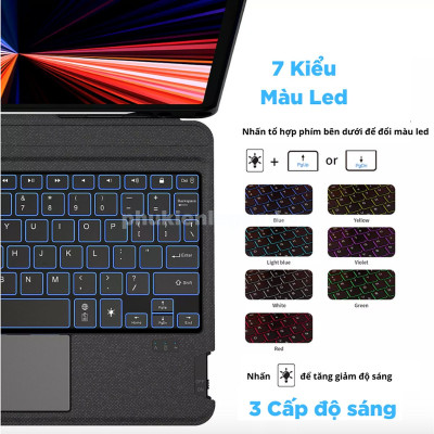 Bao Da Bàn Phím cho iPad Air 11inch M3 , Air 6 11inch M2 , Air 5 , Air 4 Bluetooth Có Đèn Led Phím, Trackpad Mượt, Có Thể Tháo Rời Bàn Phím WIWU Mag Touch - Hàng chính hãng