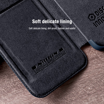 Case bao da chống sốc cho Samsung Galaxy S22 Ultra hiệu Nillkin Qin Pro trang bị nắp bảo vệ Camera (Chất liệu da cao cấp, có ngăn đựng thẻ, mặt da siêu mềm mịn) - hàng nhập khẩu