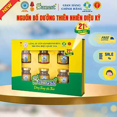  NEW [ Hộp quà tặng 6 lọ ] Nước Yến sào Khánh Hòa Sanest 21% - Đông Trùng Hạ Thảo