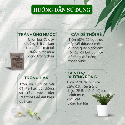 Đá bọt pumice, trộn giá thể trồng hoa hồng, cây kiểng, trồng xương rồng, sen đá, túi 5 lít