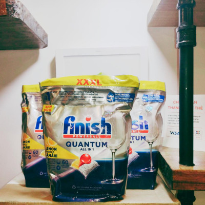 Túi 60 viên rửa chén Finish Quantum All in 1 (tất cả trong 1 viên – Hương chanh xanh & táo) - dành cho máy rửa chén