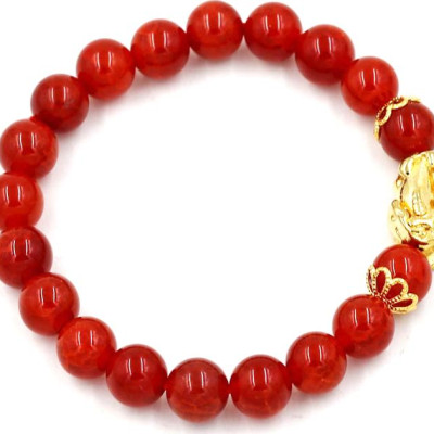 Vòng tay chuỗi hạt đá vân rồng đỏ 8 ly cẩn tỳ hưu TH11 (10cm)
