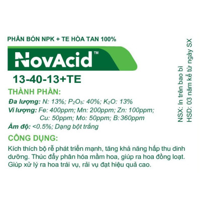  Phân bón hòa tan Isarel 13-40-13+Te không bị lắng cặn trong nước dùng qua hệ thống tưới nhỏ giọt hay tưới phun sương giúp xử lý ra hoa đồng loạt, kích thích ra hoa cho cây