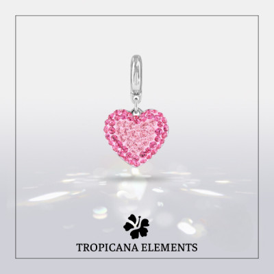 Dây Chuyền Tropicana phối cùng charm Swarovski Trái Tim Màu Hồng Lấp Lánh