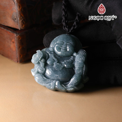 Mặt dây chuyền phật di lặc lam ngọc 45x45mm mệnh hỏa mộc - Ngọc Quý Gemstones