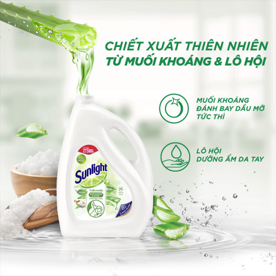 Nước Rửa Chén Bát Sunlight Thiên Nhiên Muối Khoáng & Lô Hội 3.6kg