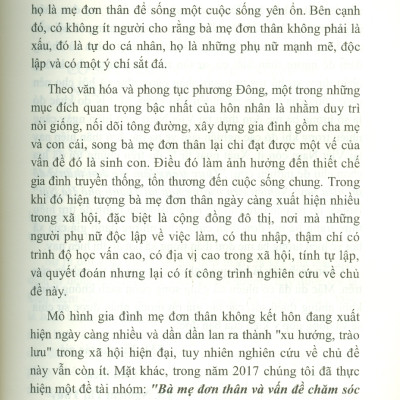 Bà Mẹ Đơn Thân Ở Đô Thị Hiện Nay - Nghiên Cứu Trường Hợp Tại Thành Phố Hà Nội (Sách chuyên khảo)