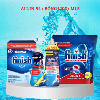 Combo 80 Viên rửa chén Finish all in 1 max + Muối Finish 1.5kg + Nước làm bóng bát finish 1150ml