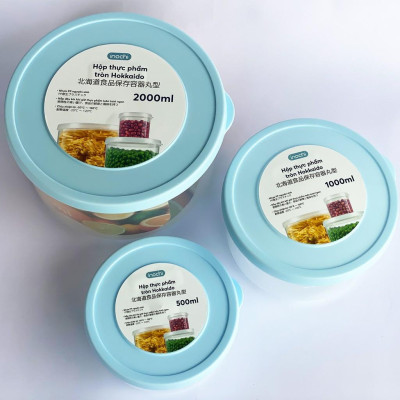 Bộ 3 Hộp Nhựa Đựng Thực Phẩm, Thức Ăn Hokkaido Tròn - Nhựa Cao Cấp Trong Suốt Bền Kín Chịu Nhiệt Cao Tiêu Chuẩn Nhật ( Tặng kèm khăn lau pakasa)