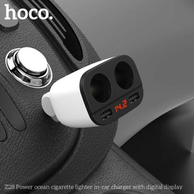 Tẩu sạc nhanh ô tô Hoco z28 4 cổng sạc 2.4A - củ sạc xe hơi có led hiển thị cao cấp - hàng chính hãng