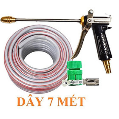 Vòi Xịt️Evoucher Bộ dây vòi xịt nước rửa xe, tưới cây , tăng áp 3 lần, loại 7m, 10m 206318 đầu đồng, đai, + mở chai