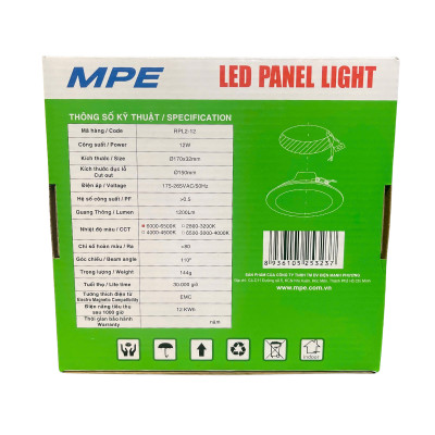 Đèn Led Panel âm trần 12W trắng MPE RPL2-12T