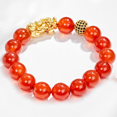 Vòng Tay Nam Đá Mã Não Đỏ Phối  Tỳ Hưu Bạc Mạ Vàng 24K Ngọc Quý Gemstones