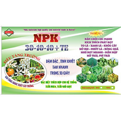 PHÂN BÓN TƯỚI PHUN , TƯỚI NHỎ GIỌT, RẢI GỐC - NPK 30-10-10 TE , LỚN LÁ , TO LÁ, LỚN TRÁI
