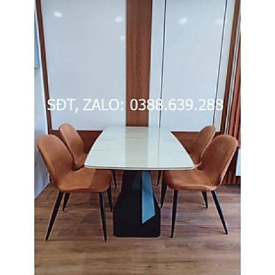 Bộ bàn ăn chân X 1m2 + 4 ghế Nordic mặt đá ceramic  Thương hiệu Nội Thất Bình Long 