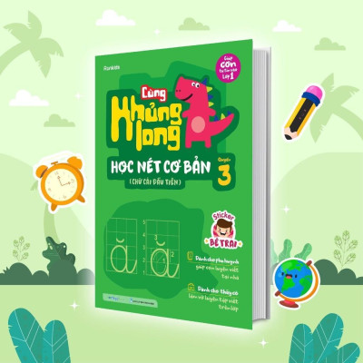 Sách - Cùng Khủng Long Học Nét Cơ Bản - Combo 3 Cuốn - Tặng Kèm Sticker Bé Trai - Megabook