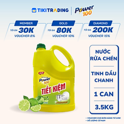 Can Nước Rửa Chén POWER100 Tiết Kiệm Hương Chanh 3.5KG