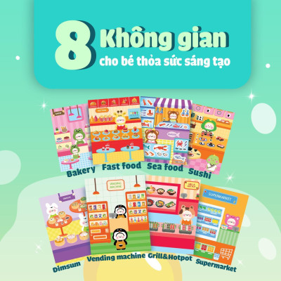Sách Tương Tác Bóc Dán Sticker Cho Bé - Trò Chơi Đồ Hàng Phố Ẩm Thực (Hơn 200 Stickers) - Megabook