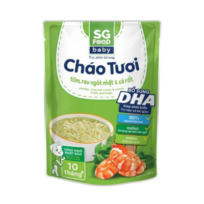 Cháo Tươi Baby Sài Gòn Food Tôm, Rau Ngót Nhật & Cà Rốt 240g