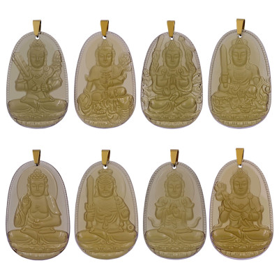 Mặt Phật Đại thế chí obsidian ( thạch anh khói ) 5 cm kèm vòng cổ dây cao su đen - mặt dây chuyền size lớn - size L, Mặt Phật bản mệnh