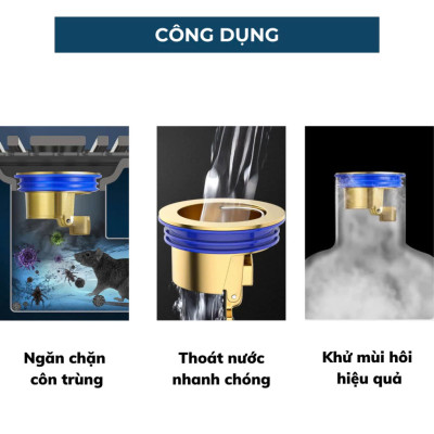 Phụ kiện ngăn mùi hôi nhà tắm lắp thoát sàn chống côn trùng bằng đồng kt 3.3cm đến 4.2cm