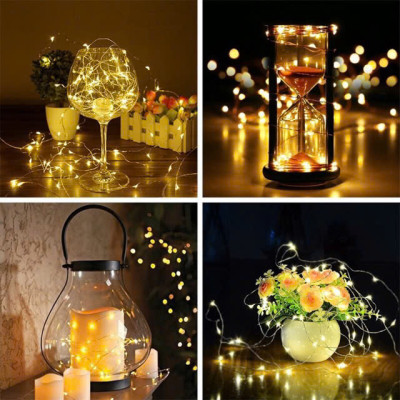 Dây Đèn Led Đom Đóm Sáng Vàng 3 Chế Độ Nháy Dài 3M Tặng Kèm Pin
