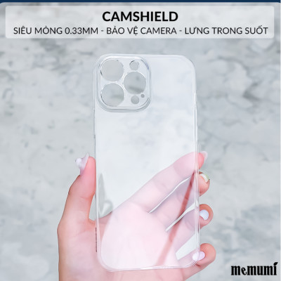 Ôp lưng trong suốt siêu mỏng 0.3mm bảo vệ camera cho iPhone 15 Pro Max 15 Pro 15 Plus iP 15 hiệu Memumi Camshield - Thiết kế mặt lưng PC chống ố vàng, trang bị màng camera - Hàng nhập khẩu