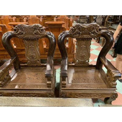Bộ bàn ghế giả cổ trạm voi gỗ mun đuôi công