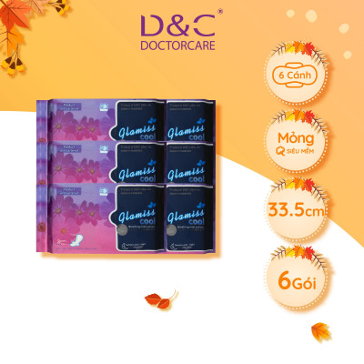 Combo 6 Băng vệ sinh ban đêm Glamiss Cool thảo dược 33.8cm siêu mát siêu khô thoáng