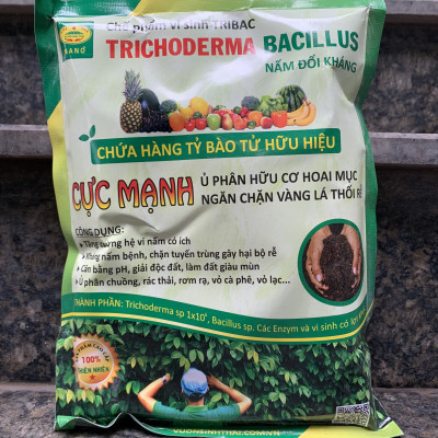Combo 2 gói Chế phẩm vi sinh Trichoderma TRIBAC. Nấm đối kháng cực mạnh. Ngăn chặn tuyến trùng, nấm bệnh gây vàng lá thối rễ. Ủ phân chuồng hoai mục. Hàng chính hãng. Mới nhất