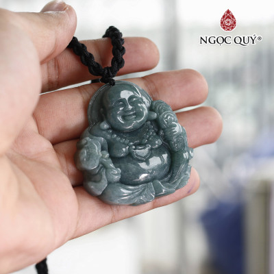 Mặt dây chuyền phật di lặc lam ngọc 45x45mm mệnh hỏa mộc - Ngọc Quý Gemstones