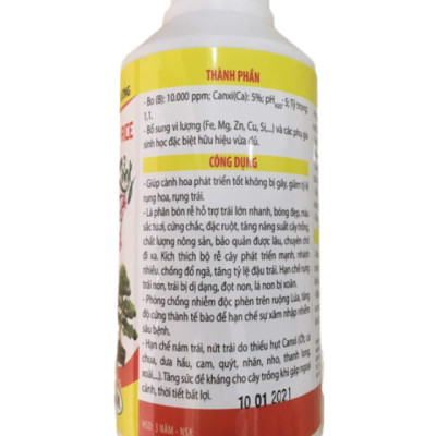 Phân bón CANXI BO cung cấp trung vi lượng cho hoa kiểng và cây ăn trái giúp chống hư rễ quăn lá rụng trái và nứt trái chai 500ml