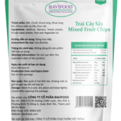 Trái Cây Sấy Chân Không (Mixed Fruit Chips), Giòn Xốp Tự Nhiên – BAVIFOOD, Khối Lượng: 1 kg (thùng = 10 gói x 100 grs/gói) – Premium